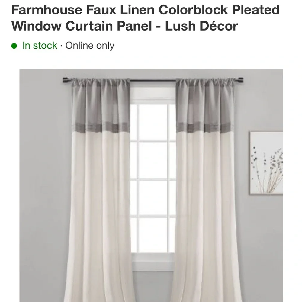 Farmhouse faux linen colorblock pleated window curtain panels